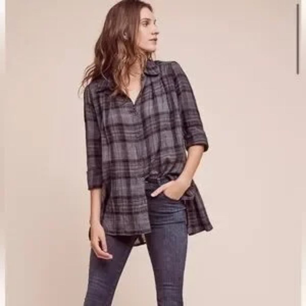 Anthropologie Holding Horses Ennis Plaid Tunic Ruffle Back